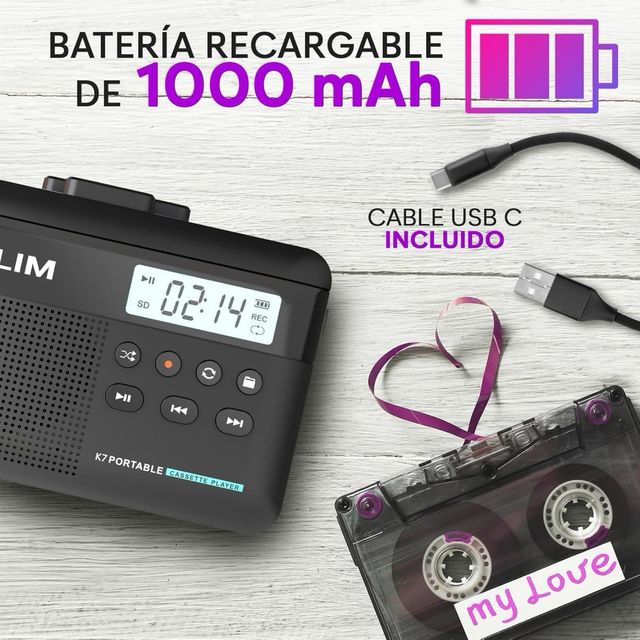 Reprodutor Cassete KLIM K7 MP3 SD 16GB USB-C