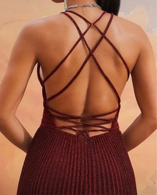 Vestido largo rojo lentejuelas XS-S