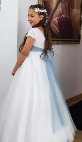 Vestido de Comunión Blanco y Azul