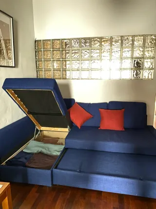 Divano letto a tre posti blu Ikea barslov