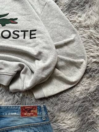 Sudadera Lacoste Gris Logo Cocodrilo Negro