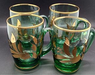 Juego Jarra y Vasos Cristal Verde Dorado
