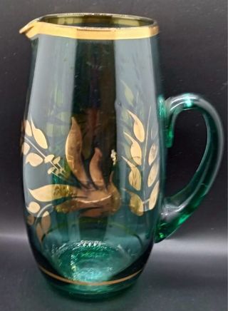 Juego Jarra y Vasos Cristal Verde Dorado