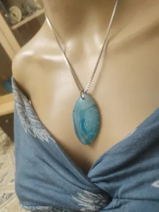 Collana Agata Blu Naturale Acciaio Inox