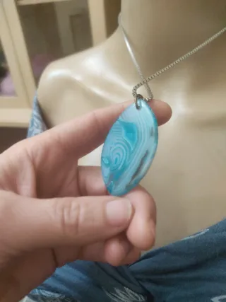 Collana Agata Blu Naturale Acciaio Inox