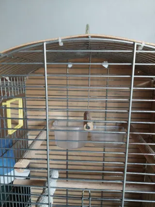 Jaula para pájaros con accesorios y nido