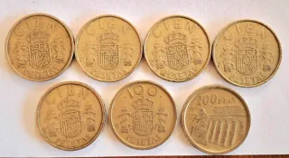 Lote monedas Juan Carlos 100, 25, 10 y 5 pesetas.