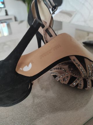 Zapatos Zara Tacon Beige y Negro