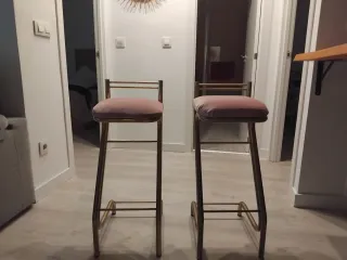 2 Taburetes Altos Dorados Rosa Terciopelo