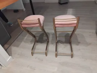 2 Taburetes Altos Dorados Rosa Terciopelo