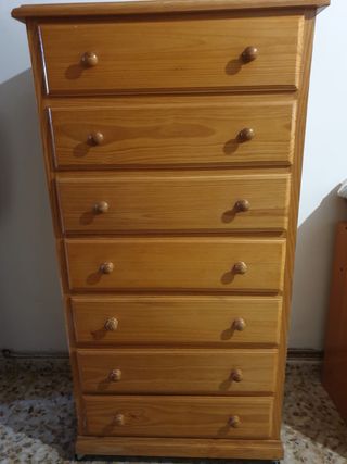 Consola de pino con 7 cajones