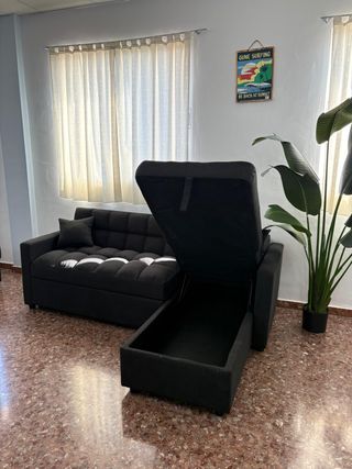 Sofá Cama Negro Tela Reversible + Envio