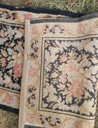 Tappeto di lana beige e rosa