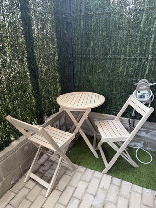 Mesa y 2 Sillas Jardín Madera Plegables