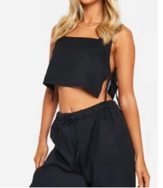 Boohoo Top Negro Texturizado Talla XL