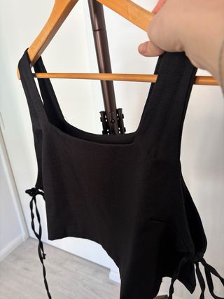 Boohoo Top Negro Texturizado Talla XL