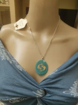 Collana Giada Intarsio Pesci Dorati Acciaio Inox