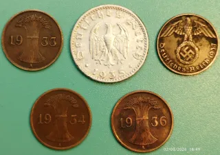 Lote 5 Monedas Alemanas 1933-1937 .