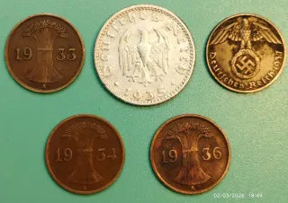 Lote 5 Monedas Alemanas 1933-1937 .