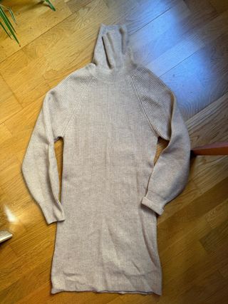 Vestido jersey cuello alto beige Talla S