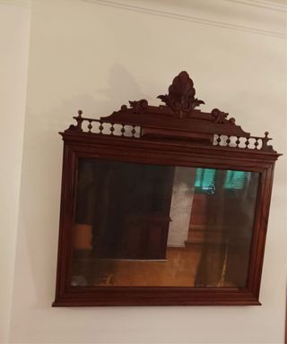 Espejo Antiguo Grande Tallado Madera