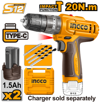 TALADRO ATORNILLADOR CON PERCUTOR 12V INGCO CIDLI1
