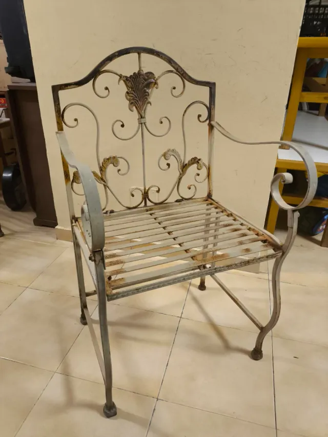 Banco y sillas de Hierro Forjado Blanco