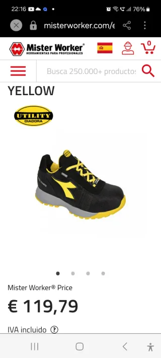 Zapatos de seguridad Diadora negros y amarillos