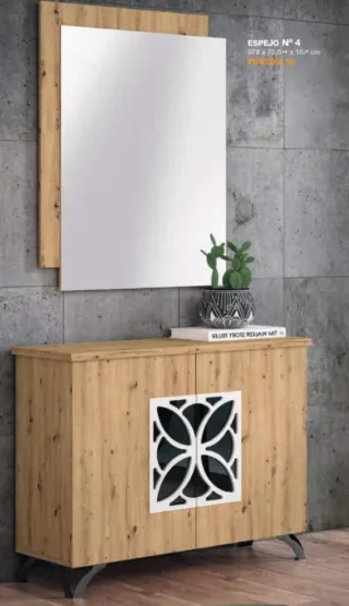 Recibidor con espejo de madera y cristal