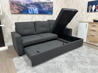 Sofá Cama Chaiselongue Gris con Arcón