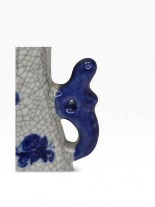 Jarra Cerâmica Azul e Branca Craquelê