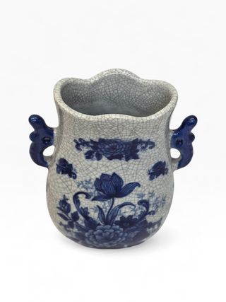 Jarra Cerâmica Azul e Branca Craquelê