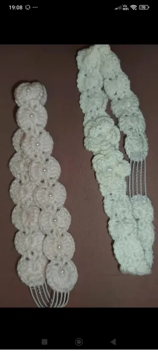 Diadema Lana Flores Perlas recién nacido