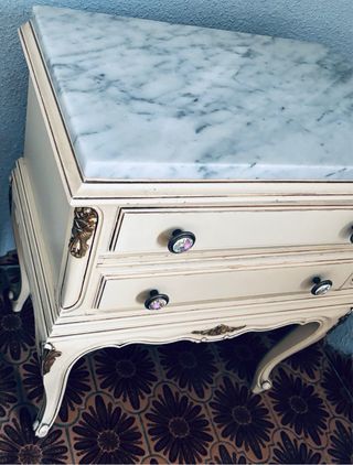 Mesitas de noche vintage mármol y madera