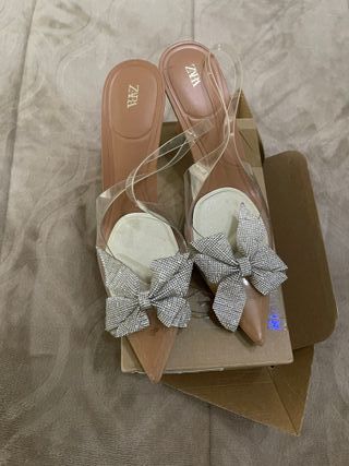 Zapatos Zara Tacon Transparente Brillantes