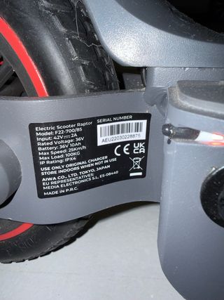 Patinete Eléctrico Aiwa Raptor F22-700/85