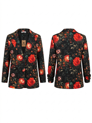 Blazer Decevise Floral Rosas Negras Rojas