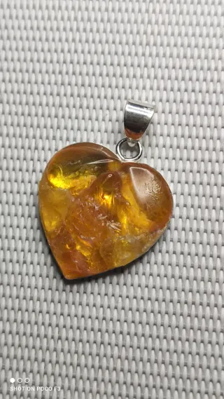 Colgante Corazón Ámbar Báltico Plata 925.
