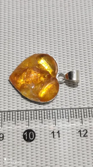 Colgante Corazón Ámbar Báltico Plata 925.