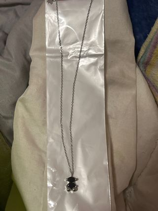 Collar Oso Negro y Plateado acero inoxidable