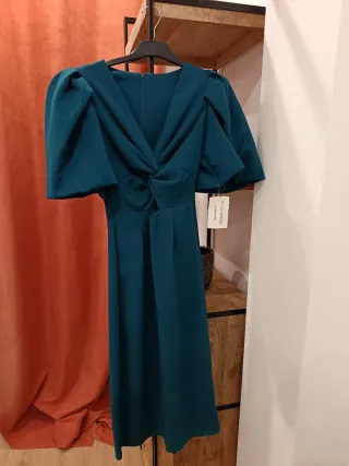 Vestido Turquesa Manga Abullonada