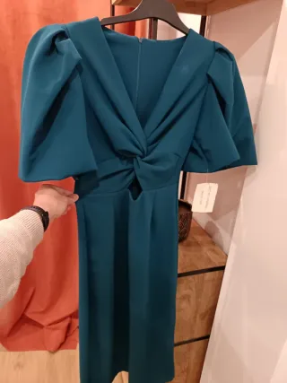 Vestido Turquesa Manga Abullonada
