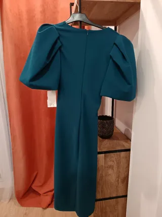 Vestido Turquesa Manga Abullonada