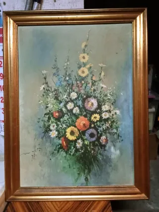 Cuadro al óleo de flores pintadas a mano