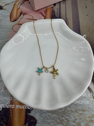 Collar estrellas oro y turquesa