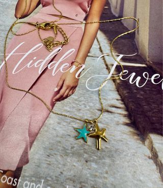 Collar estrellas oro y turquesa