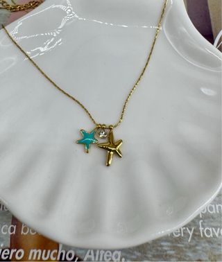 Collar estrellas oro y turquesa