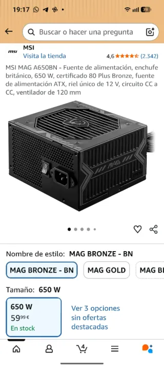 Fuente de Alimentación MSI 650W