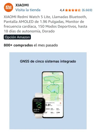 Reloj Xiaomi Redmi Watch 5 Lite Dorado