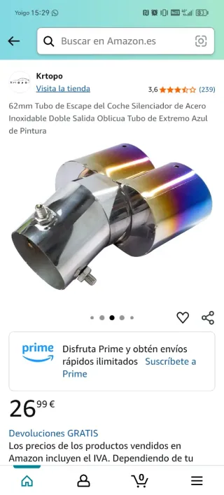 Tubo Escape Doble Salida Oblicua Azul